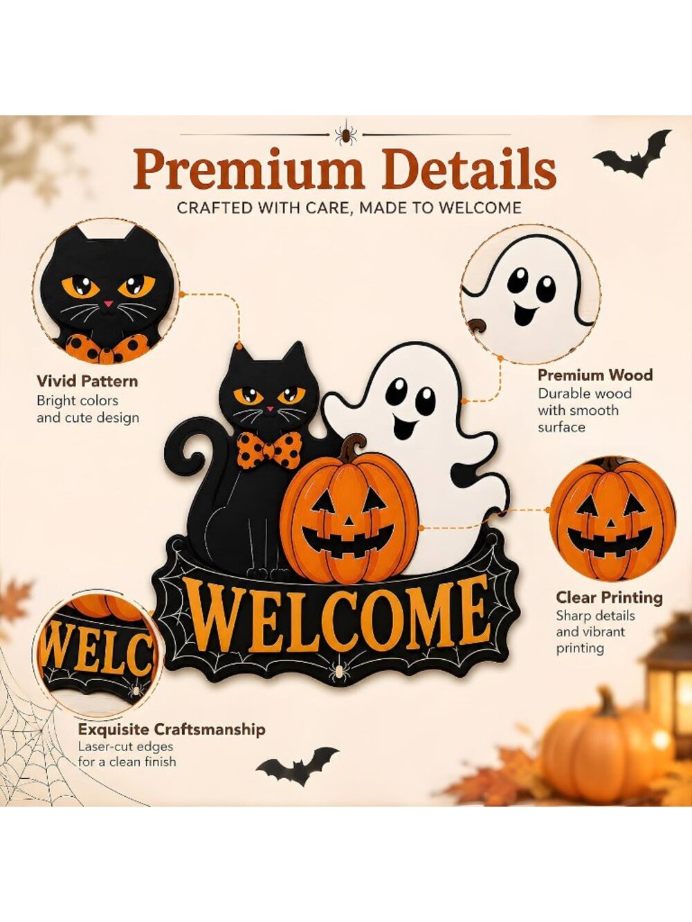 Halloween Party Decorations - Welcome Wreaths Sign for Front Door Hanging - Picture 3 of 7
